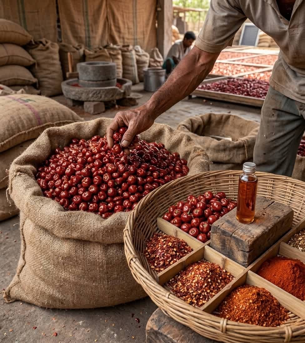 Red Chilli (Kunri) powder and chilli pods
